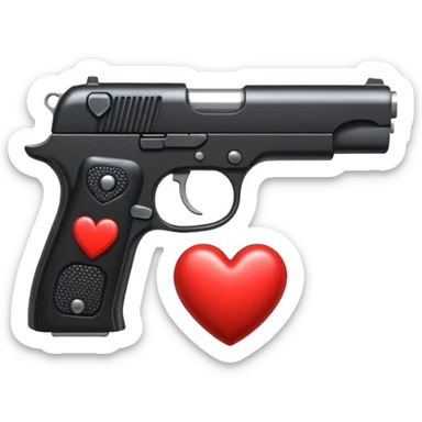 Black hand gun shooting a heart bullets out of it sticker