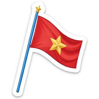 Bandeira vermelha, com um retângulo branco na diagonal cortando toda a bandeira, e uma estrela azul no centro sticker