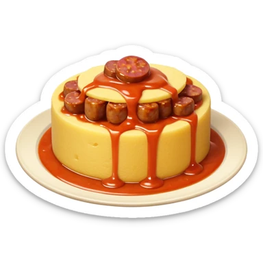 Fai l’emoji di una polenta che è quasi del tutto ricoperta di sugo, con la salsiccia sopra sempre bella insugata sticker