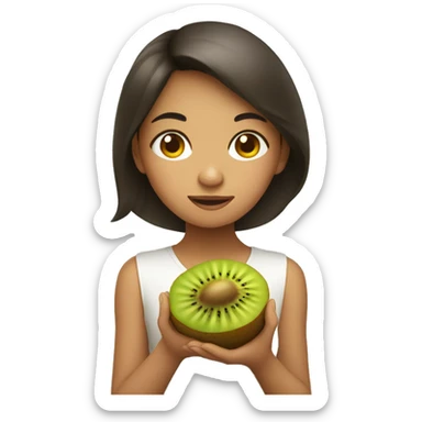 philipino girl holding a kiwi sticker
