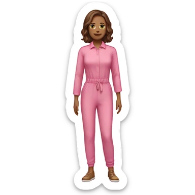 Woman brown hair mute pink full body jumpsuit sticker