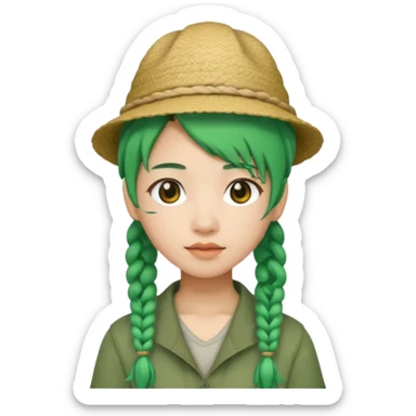 chinese green haired tourist with braids an hat sticker