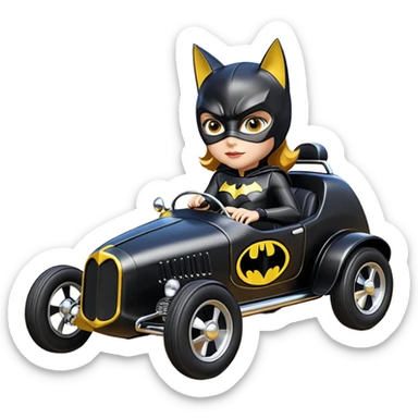 Hot racing action BatGirl’s sixty’s tv show 1932 stealth retro cat burglar sporty petite off-road pursuit mobile cruiser car (reclined and relaxed seating position and attitude) sticker