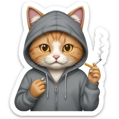 cat with a hoodie and a cigarette sticker