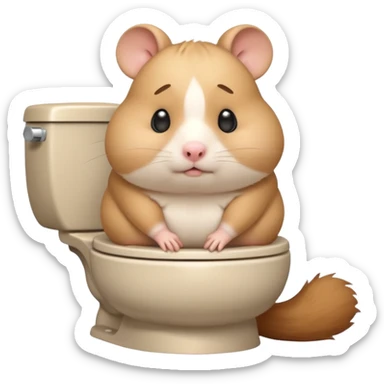 Cute chubby cartoon-style hamster sitting on toilet pooping looking guilty sticker