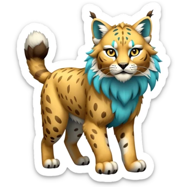 Yellow and cyan Electric-type Bobcat-Lynx-Lion-Fakémon full body sticker