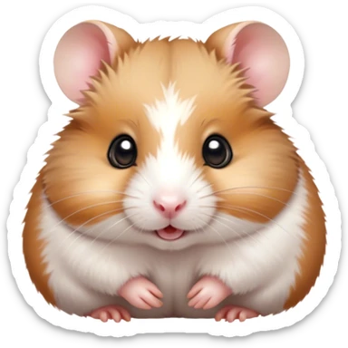 Cinematic Cute Brown and White Banded Hamster Portrait Emoji, Head tilted playfully and inquisitively, showcasing a fluffy fur with playful brown and white banded patterns, round, sparkling dark eyes filled with curiosity, Simplified yet irresistibly adorable features, highly detailed, glowing with a warm, friendly glow, high shine, affectionate and lively, stylized with a touch of whimsy, bright and endearing, soft glowing outline, capturing the essence of a mischievous yet loving hamster, so playful it feels like it could dash out of the screen and into your arms! sticker
