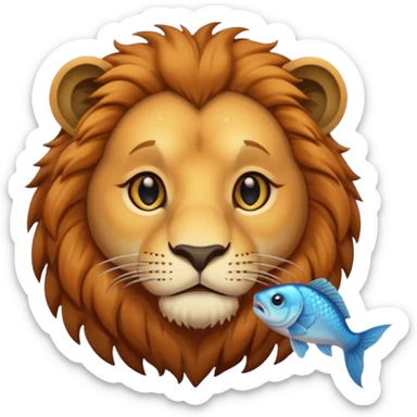  A lion eating a fish, feeling sad because it’s too small, portrait sticker