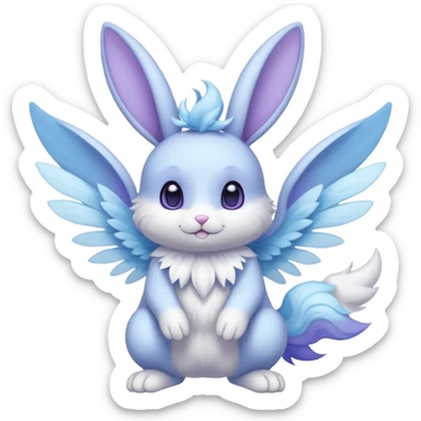 White pastel divine winged angelic furry bunny-fairy-Fakémon-Minccino-Meowstic-hybrid-fusion (full body) sticker