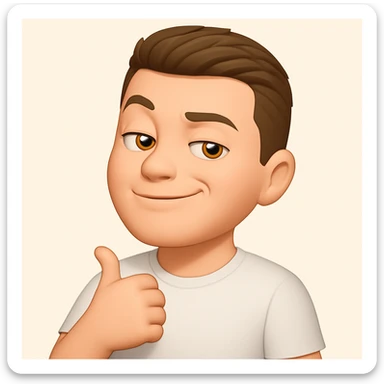 Based on these photos, make an emoji with facial features preserved, man in white t-shirt, proud sticker