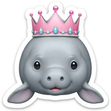 a manatee with a pink princess tiara sticker