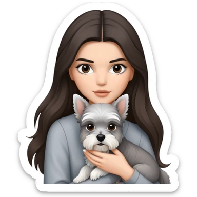 brunette Kendall Jenner with long hair holding on the hands grey white Schnauzer sticker