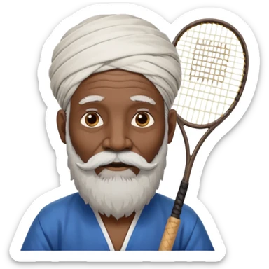ancient guru india old black man with 1 badminton racket sticker