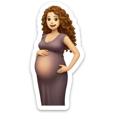 Pregnant white lady with long, brown, curly hair holding her belly sticker