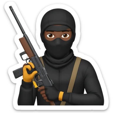 black guy thug with ski mask and gun wearing black shirt sticker