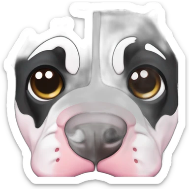 Half body of Black pitbull with pink mark on upper nose, with a thin white line from nose to forehead sticker