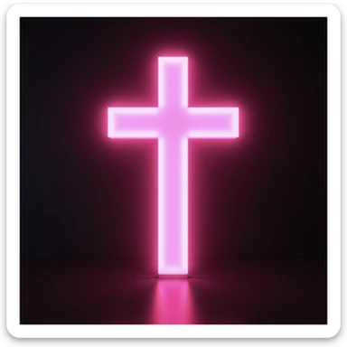 realistic gothic cross, pink with a glowing aura, photorealistic style, no background sticker