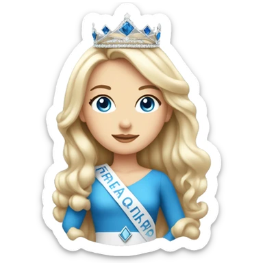 White girl  with blue eyes Pageant queen with sash trimmed in blackand crown on full body sticker