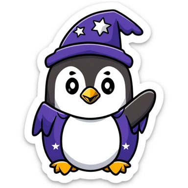 penguin wizard with a starry robe sticker