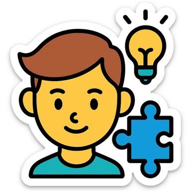 boy’s face with a puzzle piece and lightbulb, representing genius sticker