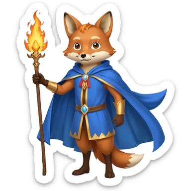 full body fox fire wizard blue cape sticker