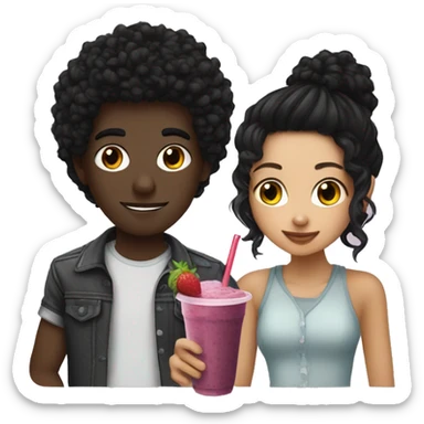 people having a date over a smoothie, the girl has curly hair and the boy emo black hair sticker