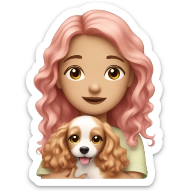 Please create a girl who hugs her pet doggie. The girl has a cute face and so does the doggie. The girl has light skin, blue eyes and pink wavy long hair. sticker