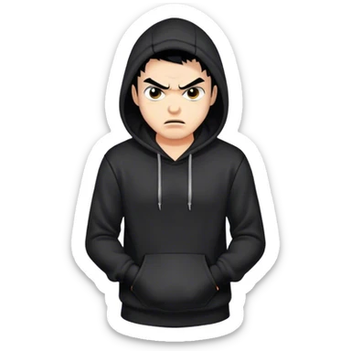 angry man with black hair and black hoodie sticker