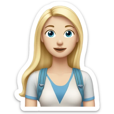 White girl with straight blonde hair, long eyelashes and blue braces sticker