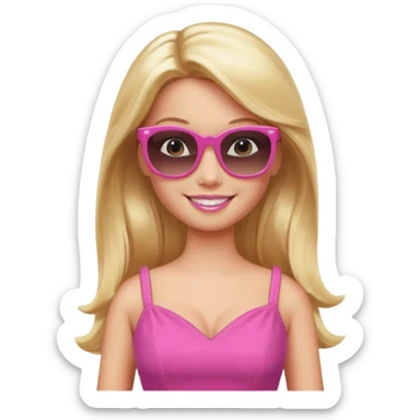barbie with long blonde hair wear sun glasses, pink dress sticker
