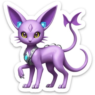 Mechanical Miraidon-Espeon-Mewtwo-Fakémon-hybrid-creature (full body) with glowing eyes  sticker