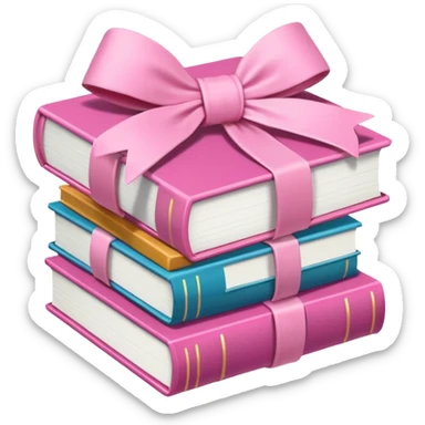 Pink Books stacked up and tied together by a white bow sticker
