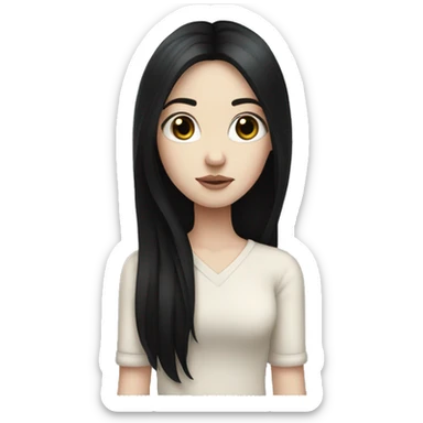 Pale girl with long black hair with black heart  sticker