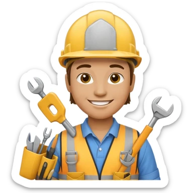 Construction worker in yellow helmet, tool belt sticker