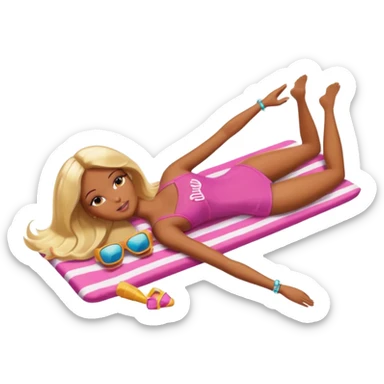 Brown skin blonde hair barbie in laying on beach tanning  sticker