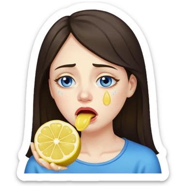 woman crying eating lemon. make tears blue color and brunette sticker