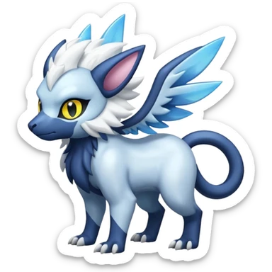 White glossy soft silky furry iridesent Absol-Shinx-Luxray-fusion-hybrid, full body sticker