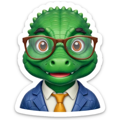 A claymation-style academic alligator. The background is a solid white circle sticker