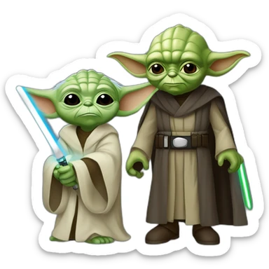 Yoda caresses Darke-vador avec le sabre laser sticker