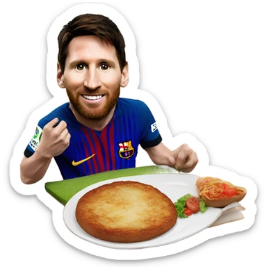 Lionel messi eating a milanesa over a football ball sticker
