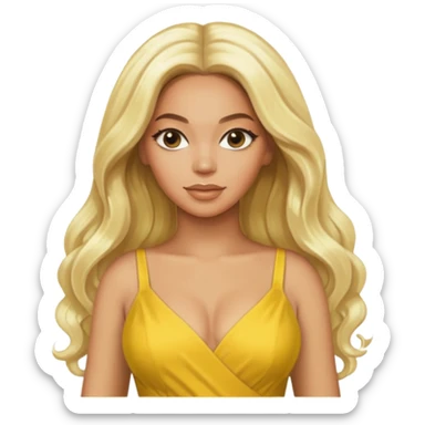 Beyonce with platinum blonde long hair, yellow outfit sticker