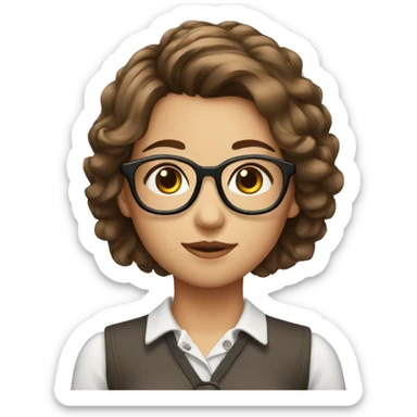 girl, glasses, hairstyle, brown hair, in a collar sticker