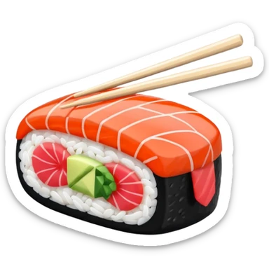 Japanese cuisine humanless avatar in minimalist emoji-style illustration. Sushi and chopsticks, clean lines, red white colors, flat design, calm and modern. sticker