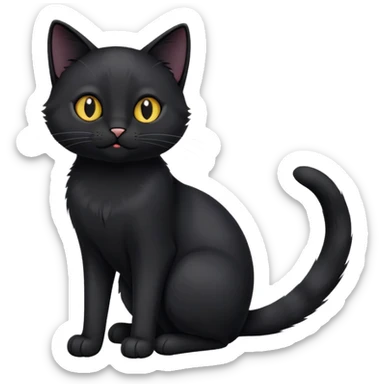 cinematic-[black cat]-realistic-full-body-sitting-emoji,-tail-curled-playfully-around-its-paws,-head-tilted-dramatically,-sleek-[black]-fur,-simplified-yet-hilariously-adorable-features,-highly-detailed,-glowing-with-an-almost-sarcastic-glow sticker