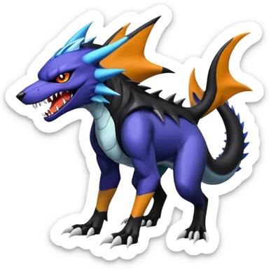 4-legged, digitigrade, clawed, furry finned sharp, cool, badass, angry, edgy Sergal-Sharpedo-Houndoom-Garchomp-Nargacuga-Vaporeon-fusion-hybrid-creature, full body sticker