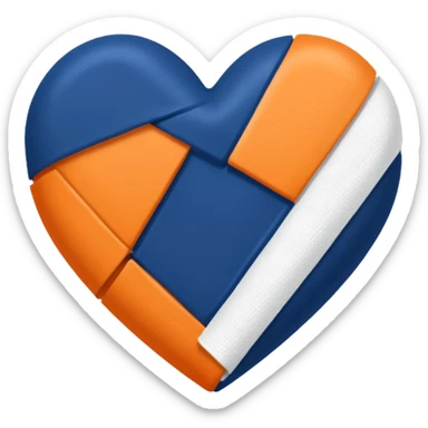 Half dark blue half orange heart split vertically, a white gauze bandage wrapped around the entire heart sticker