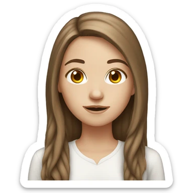 white girl, long brown hair, using pc sticker