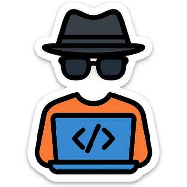Remove the head from the developer icon and replace it with an invisible head. Add sunglasses and a hat. Maintain a modern, clean, and tech-inspired style with no background. sticker