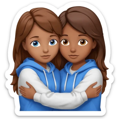 two Girls, Brown and Blonde hair, with Blue Eyes hugging one has Brown hair cute Hug another Version  Both Blue eyes and white hoddies Brown haired sticker