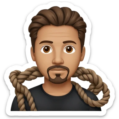 columbian tech man with brown hair, twisted rope hairstyle, goatee, brown eyes. And black shirt. sticker